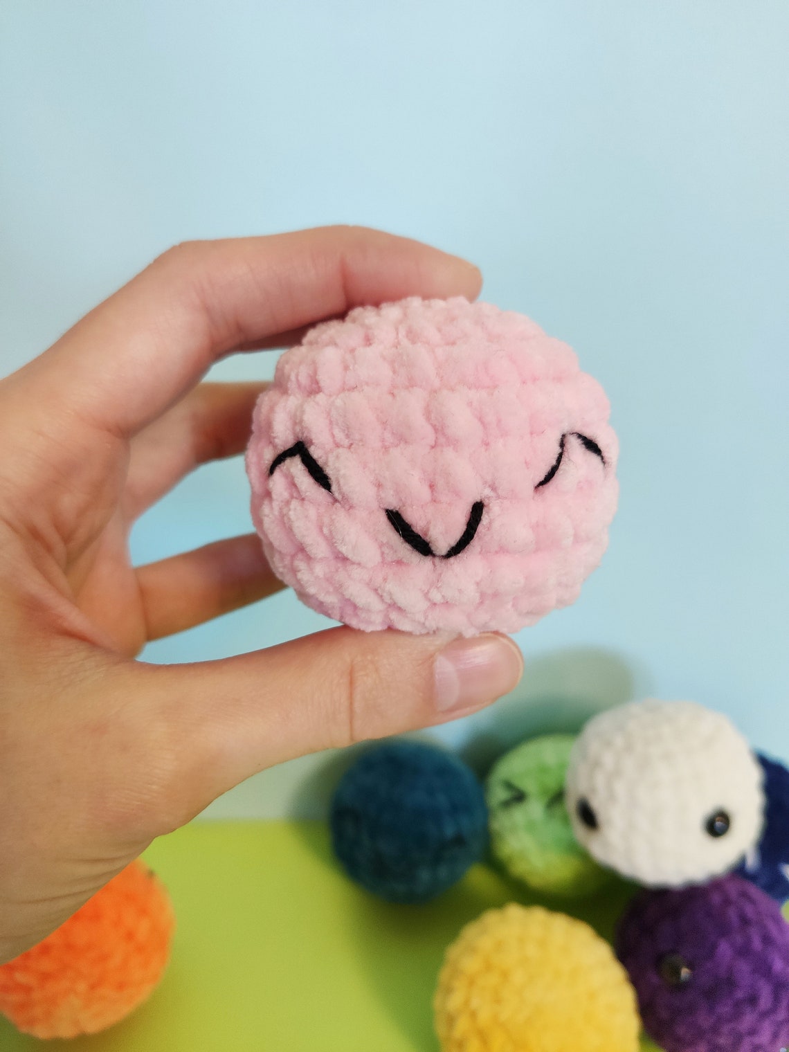 Crochet stress ball plush Anxiety fluffy toy Squish smile ball Etsy