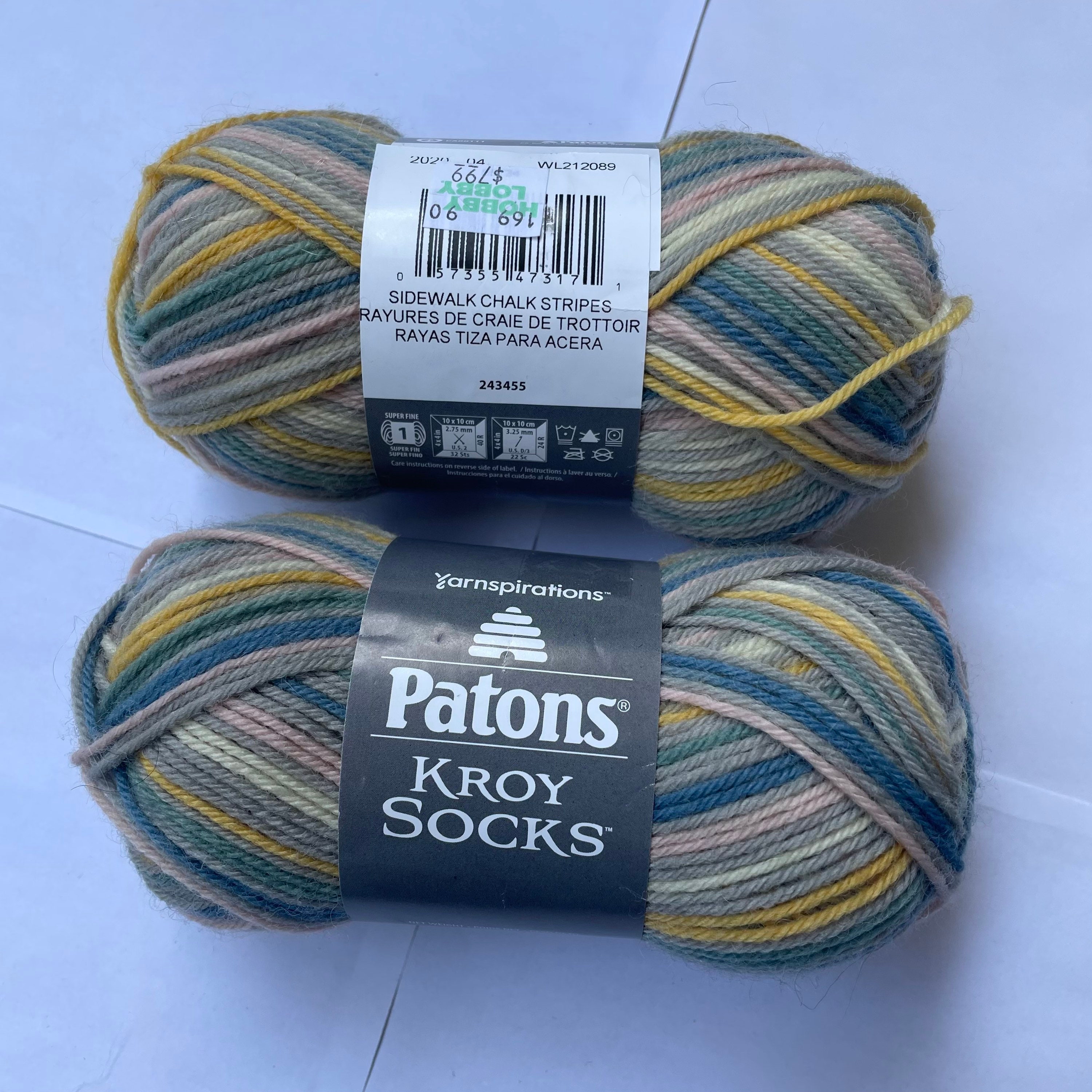Patons Kroy Sock Yarn Sidewalk Chalk Stripes Super Fine Etsy