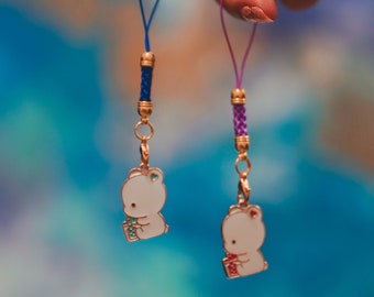 Bear Drinking Boba Phone Charm | Cute Accessory | Special Keychain | Plant Mom | Pendant Charm | Metal Charm | Couple Gift {kawaiipeachclub}