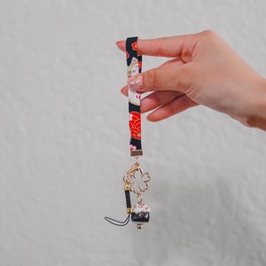 Lucky Cat Sakura Phone Lanyard | Cute Accessory | Special Phone Lanyard | Japanese Charm | Metal Charm | Lucky Cat Strap {kawaiipeachclub}