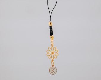 Customizable Flower Initial Phone Charm | Cute Accessory | Special Keychain | Initial Keychain | Metal Charm | Custom Gift {kawaiipeachclub}