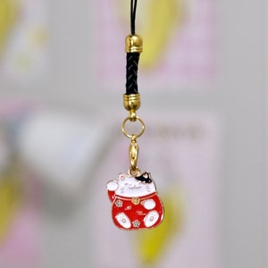 Lucky Cat Phone Charm | Cute Accessory | Special Keychain | Cat Lover | Pendant Charm | Metal Charm | Cat Mom Gift {kawaiipeachclub}