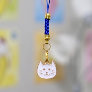 White Cat Phone Charm | Cute Accessory | Special Keychain | Cat Lover | Pendant Charm | Metal Charm | Cat Mom Gift {kawaiipeachclub}