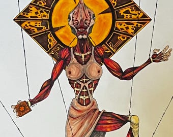 Watercolor & Ink - 18x24 - Female Cenobite Hellraiser Inspired