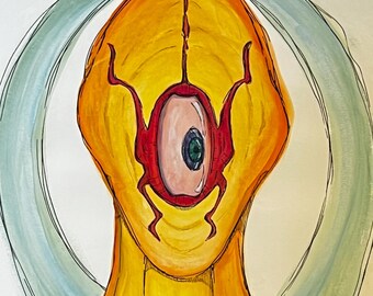 Watercolor & Ink - 18x24 - Alien Eye