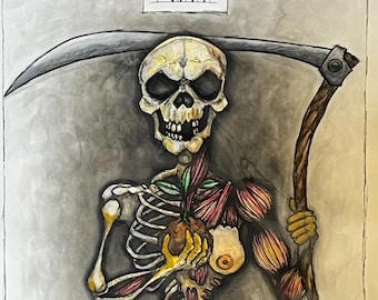 Watercolor & Ink - 18x24 - Death Card Lady Death