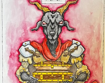 Watercolor & Ink - 18x24 - Devil Card Red