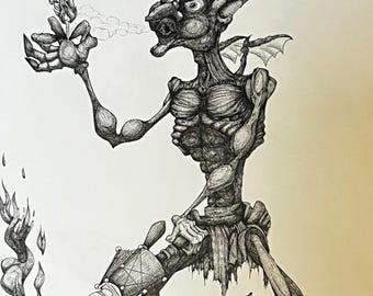Ink Drawing - 18x24 - Xaphan the Blacksmith