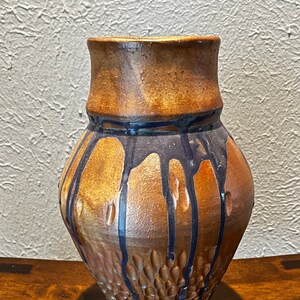 Ceramic Vase - Brown with Purple &quot;Drips&quot;