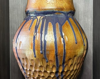 Pottery - Ceramic Vase - Brown with Purple "Drips"