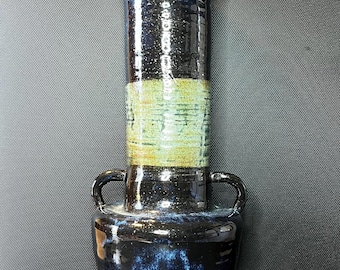 Pottery - Ceramic Vase - Tall Blue with Green Band