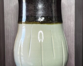 Pottery - Ceramic Vase - Pencil/Brush Cup - Gray and Rust