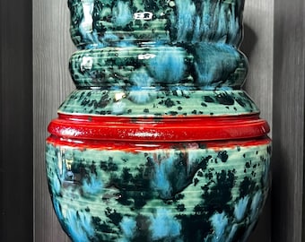 Pottery - Ceramic Vase - Greens and Blacks with Red Highlights