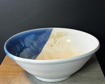 Pottery - Stoneware Ceramic Bowl - Light Gray and Blue