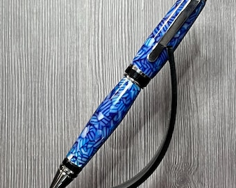 Executive Twist Cigar Style Pen - Acrylic - "Blue Aleatory" with Chrome Trim