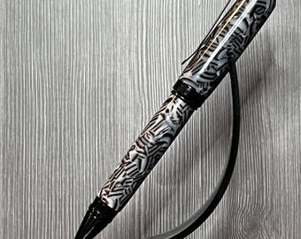 Executive Twist Cigar Style Pen - Acrylic - "Black Aleatory" with Black Trim
