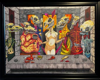 Watercolor & Ink - 18x24 - The Last Happy Hour featuring the 7 Deadly Sins