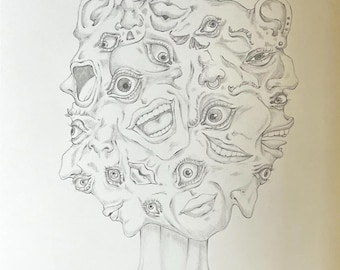 Dibujo a lápiz - 18x24 - Regreso a la oficina (¿Qué cara pondrás hoy?)