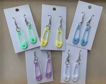 Multi Colored Safety Pin Earrings