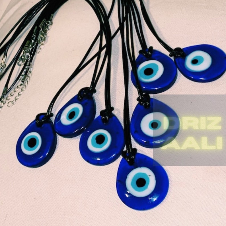 Glass Evil Eye Pendant Necklace, Blue Evil Eye, Dainty Necklace, Turkish Evil Eye, Adjustable Black Cord, Protection 