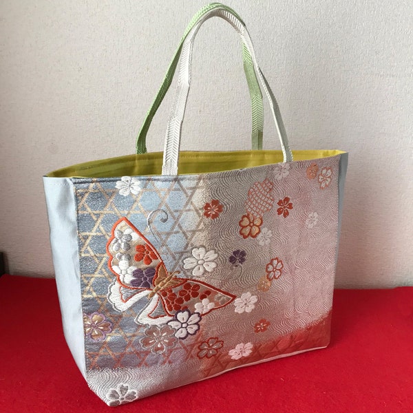 Japanese Kimono Tote Bag, Obi bag, 100% Pure Silk, Beautiful Embroidery, #T10