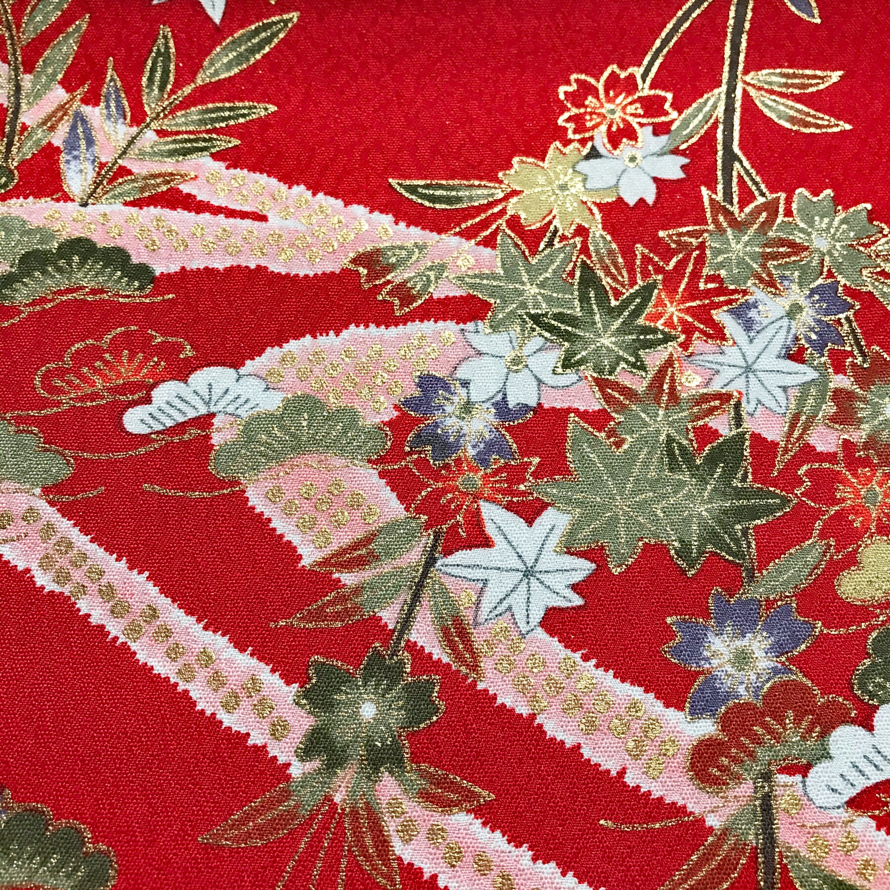 Japanese Kimono Fabric, 1m, Table Runner, Tapestry, Maple and Flowers ...