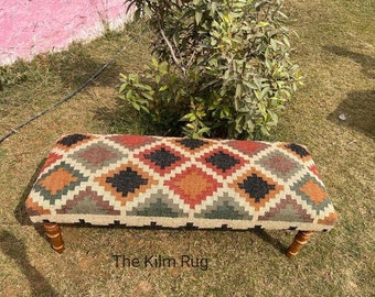Wooden kilim Bench, Ottoman bench, Footstool, Coffee table, Handmade furniture, Bench kilim Handmade Home Décor Furniture Bench sitting
