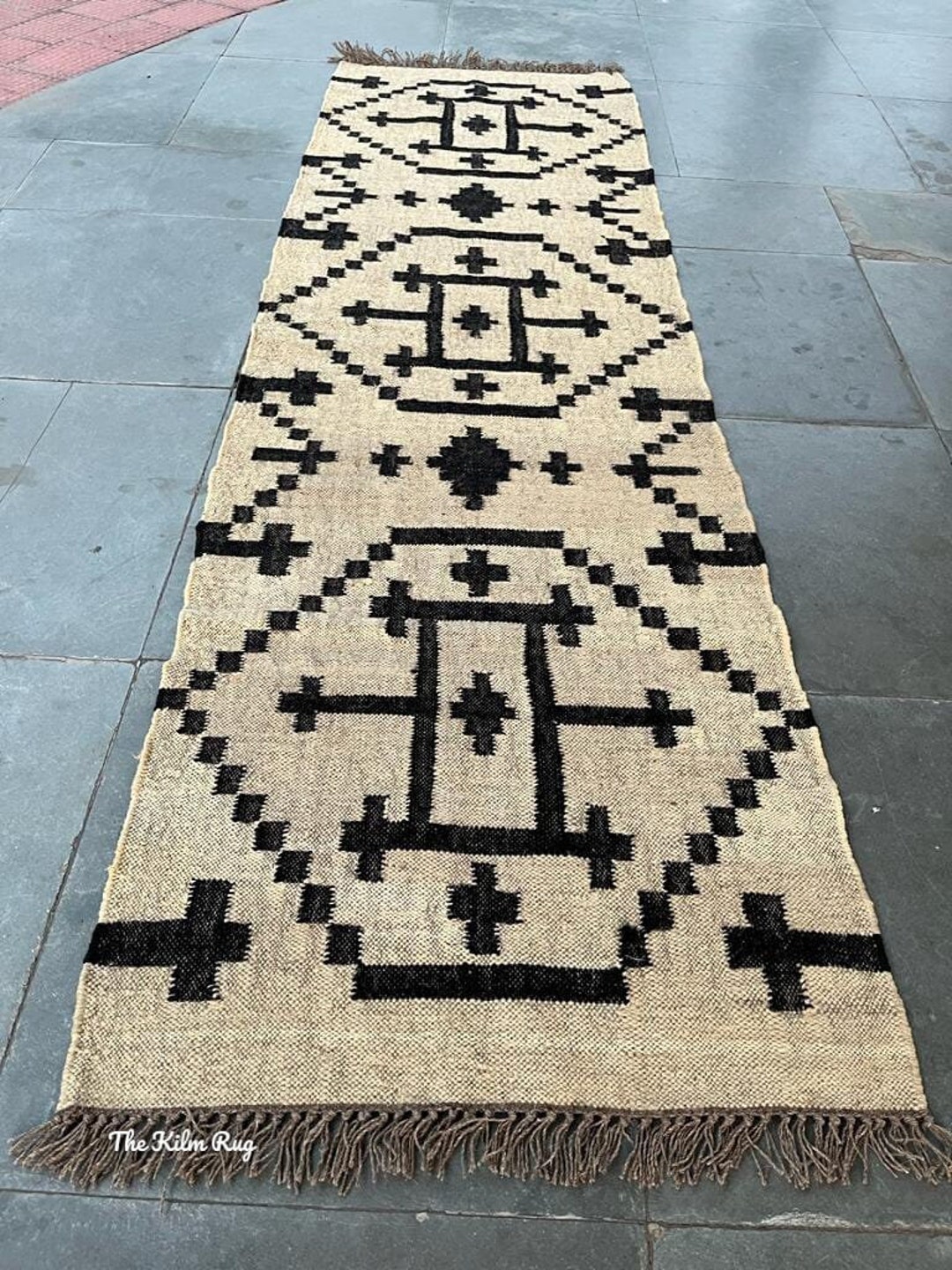 2x8 Ft Wool Jute Rug, Multicolor Runnerjute Rug Wool Rug Kilim Dhurrie