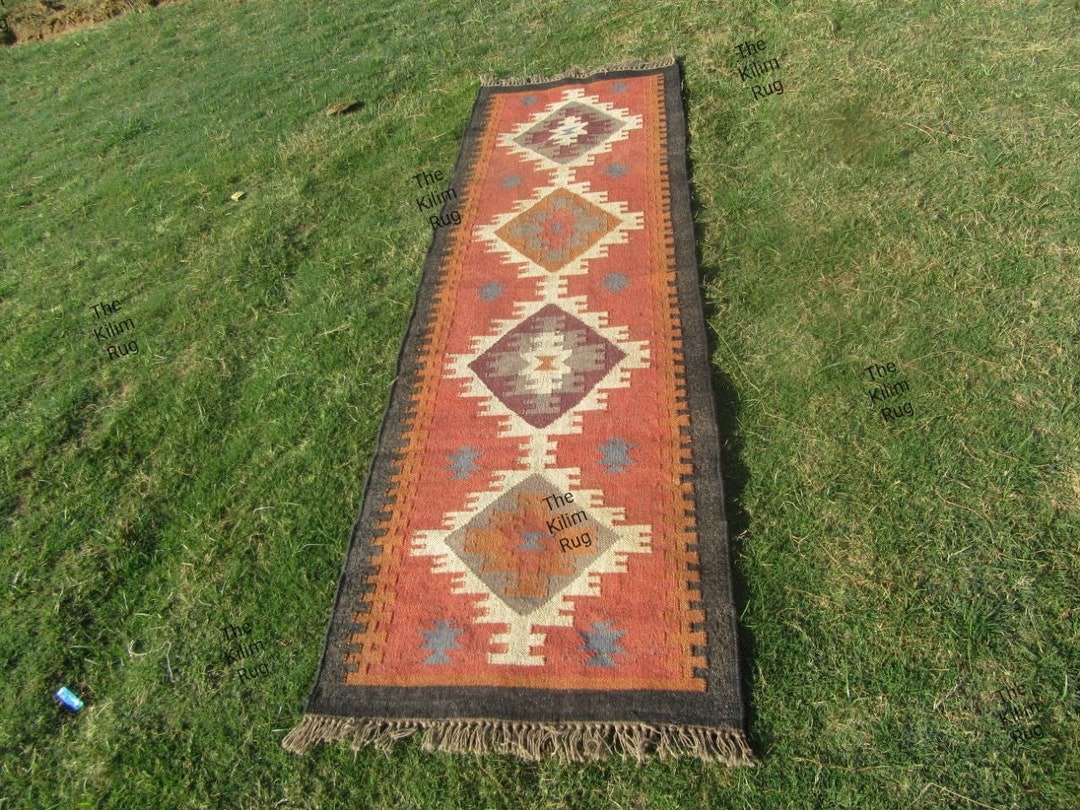 Kilim Runner Rug Jute Handwoven Kilim Dhurrie Rug, Handmade, Dhurry