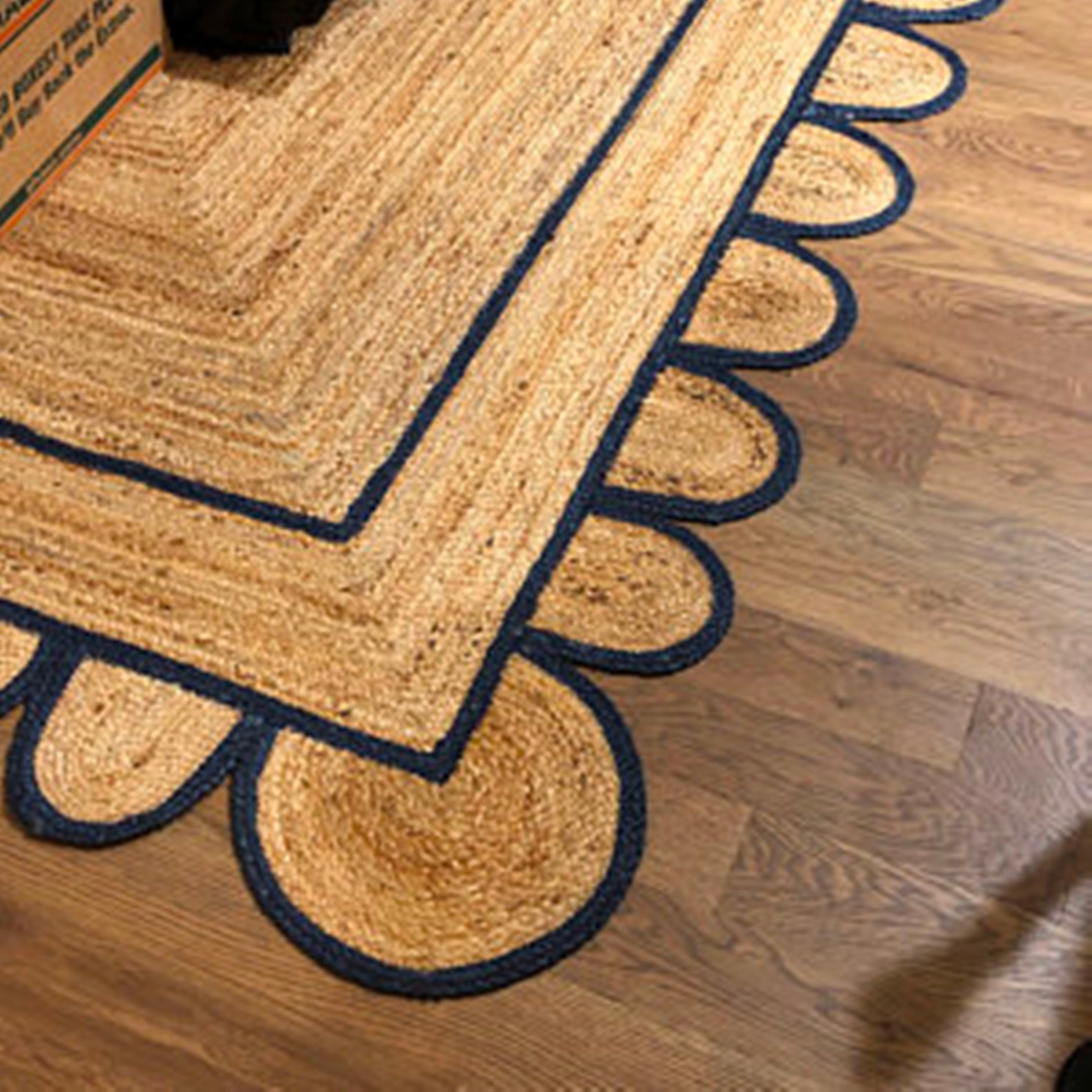 Scallop Jute Navy Hand Made Rug Bohemian Decor Rug Size 3 X 5 Etsy