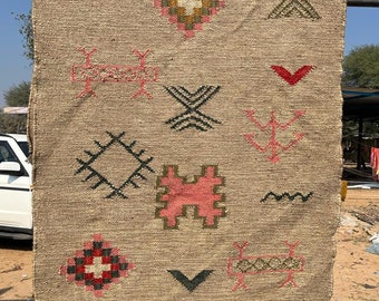 Kilim Rug runner Handwoven Wool and Jute Rug Handmade Kilim Dhurrie Rug, Motifs Oriental Traditional Indian Geometric Turkish Home decor