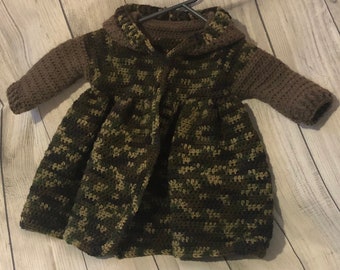 Crochet Baby Sweater, Baby Girl Camo Sweater, baby crochet sweater, hooded pixie jacket, seamless coat sweater, baby cardigan,