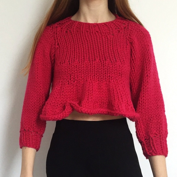 Crop Top Ruffle Knitting Pattern, Easy Beginner PDF Knit Pattern, Summer Knitting Pattern, Ruffle Flowing Top, Frill Hem Cropped Sweater