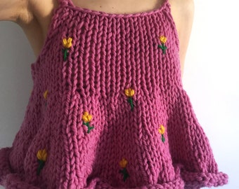 Embroidered Crop Top Knitting Pattern: Beginner Easy Knit (PDF Pattern)