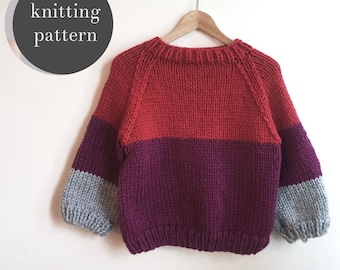 Color Block Chunky Knit Sweater Pattern | Beginner Pullover (PDF)
