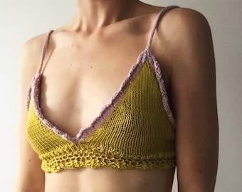 Cotton Bralette Knitting Pattern - Lace Trim, Lace Knit Crop Top, Summer Knitted Top Pattern, Festival Top