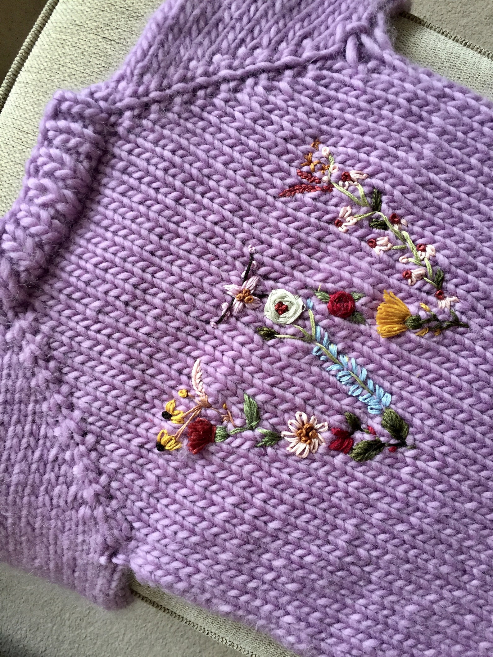 Embroidered Floral Letter Jumper Hand Knit Chunky Jumper Etsy