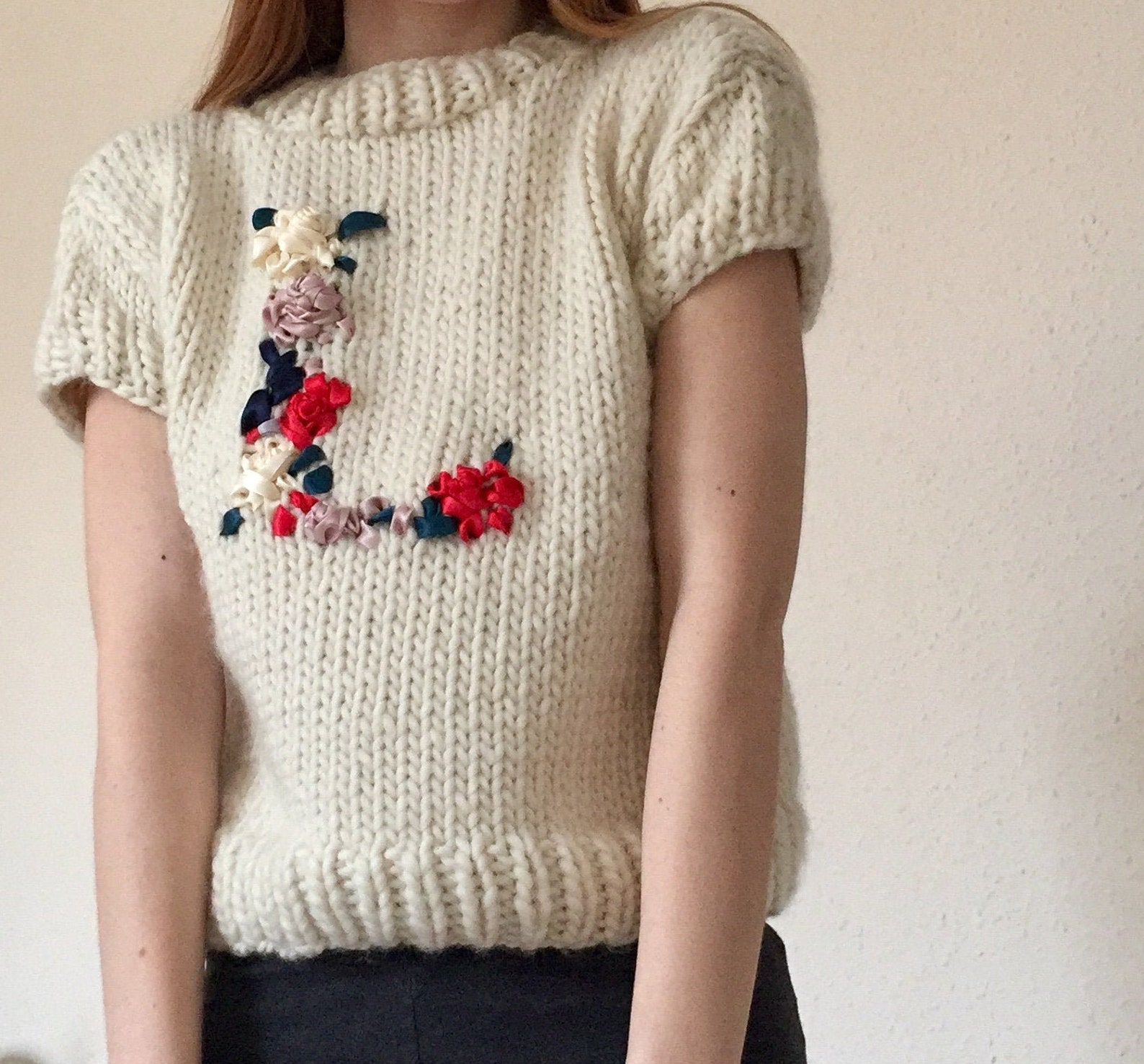 Custom Hand Knit Wool Jumper Personalised Embroidered Etsy