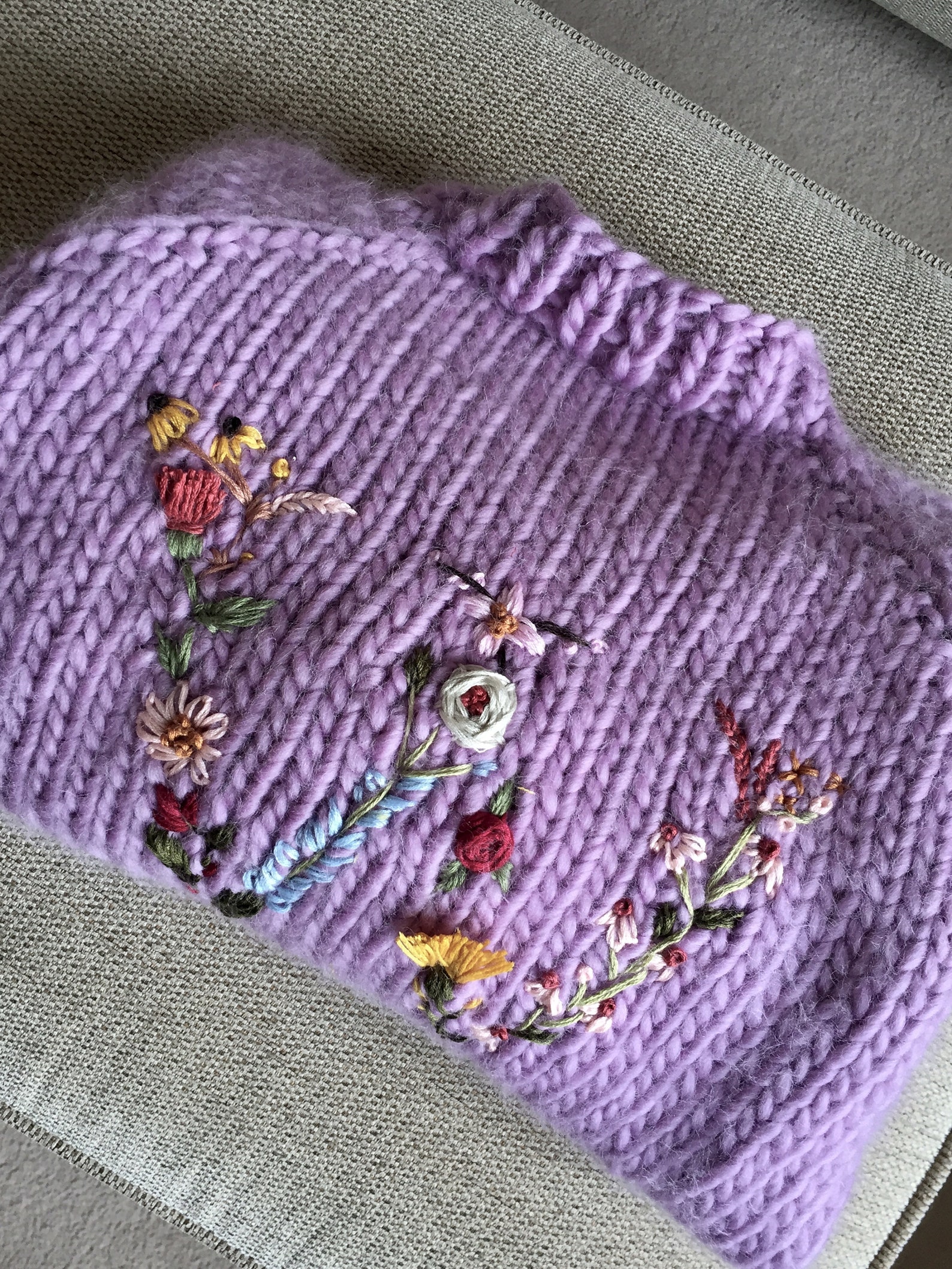 Embroidered Floral Letter Jumper Hand Knit Chunky Jumper Etsy