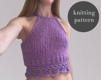 Crop Top Laced Edge Vest - Knitting Pattern for Girls and Women - Easy Summer PDF Knit Pattern, Chunky Knit Pattern for Beginners