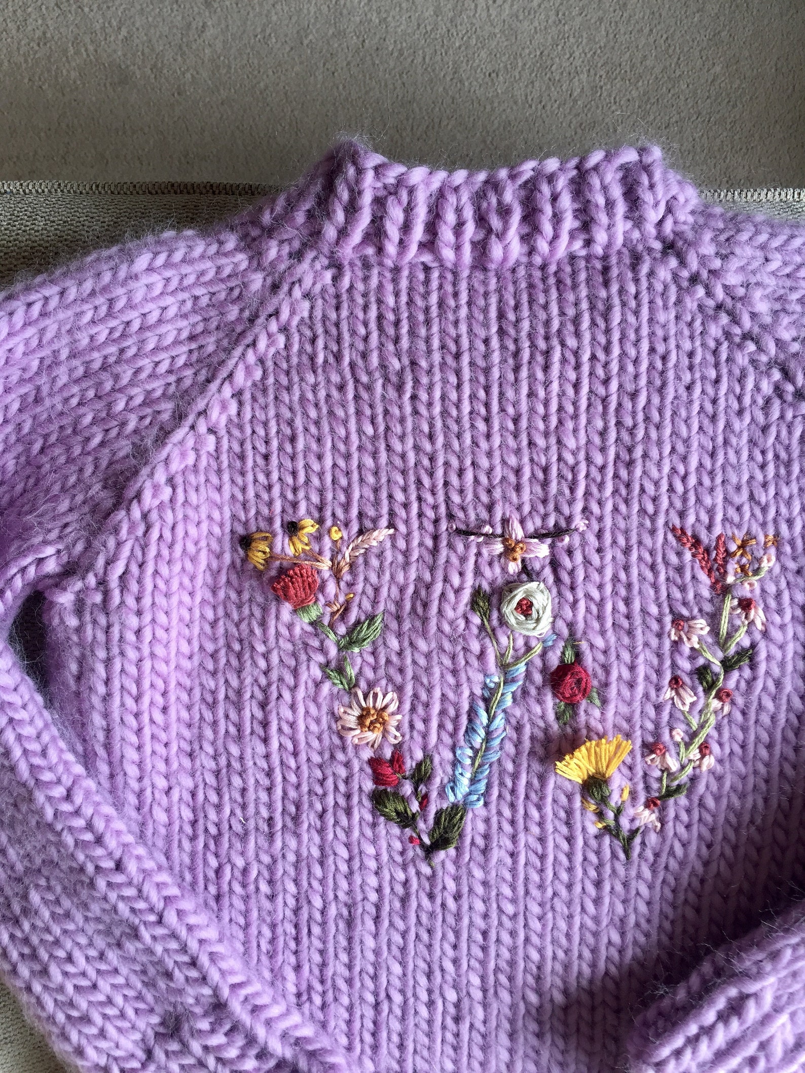 Embroidered Floral Letter Jumper Hand Knit Chunky Jumper Etsy