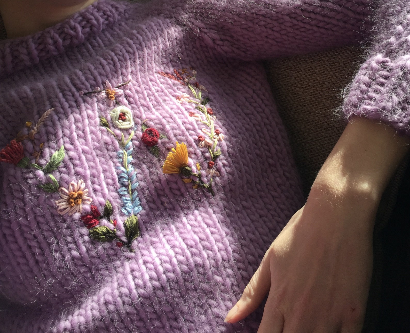 Embroidered Floral Letter Jumper Hand Knit Chunky Jumper Etsy