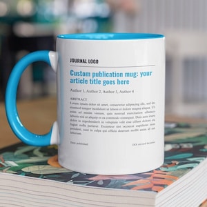 Publication mug blue as PhD gift or EdD for grad student