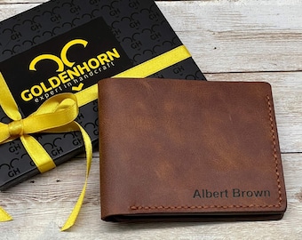 Brown Leather Wallet l Custom Cowhide Leather Wallet l Anniversary Gift for Him Personalized Mens Full Grain Leather Wallet