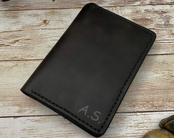 Personalized Black Leather Wallet Made From Full-Grain Leather for Anniversary Birthday or Father's Day Gift For Him, Personalized Gift