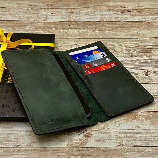 iPhone Leather Wallet Case, Free Personalized Leather Credit Card, Cash and Phone Holder For iPhone 6, 7, 8, X, 11 and 12 Models