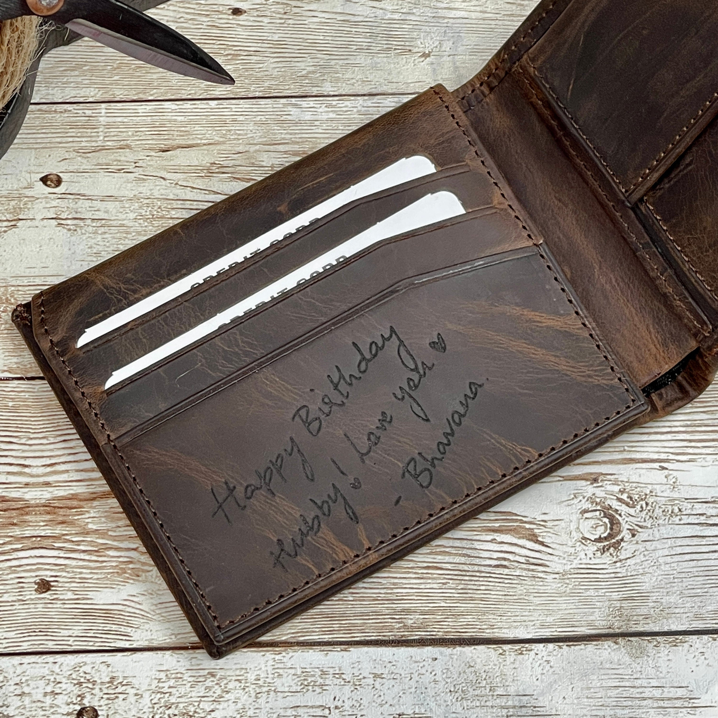 Handwriting Wallet | Leather Wallet For Men | Engraved Wallet Gifts