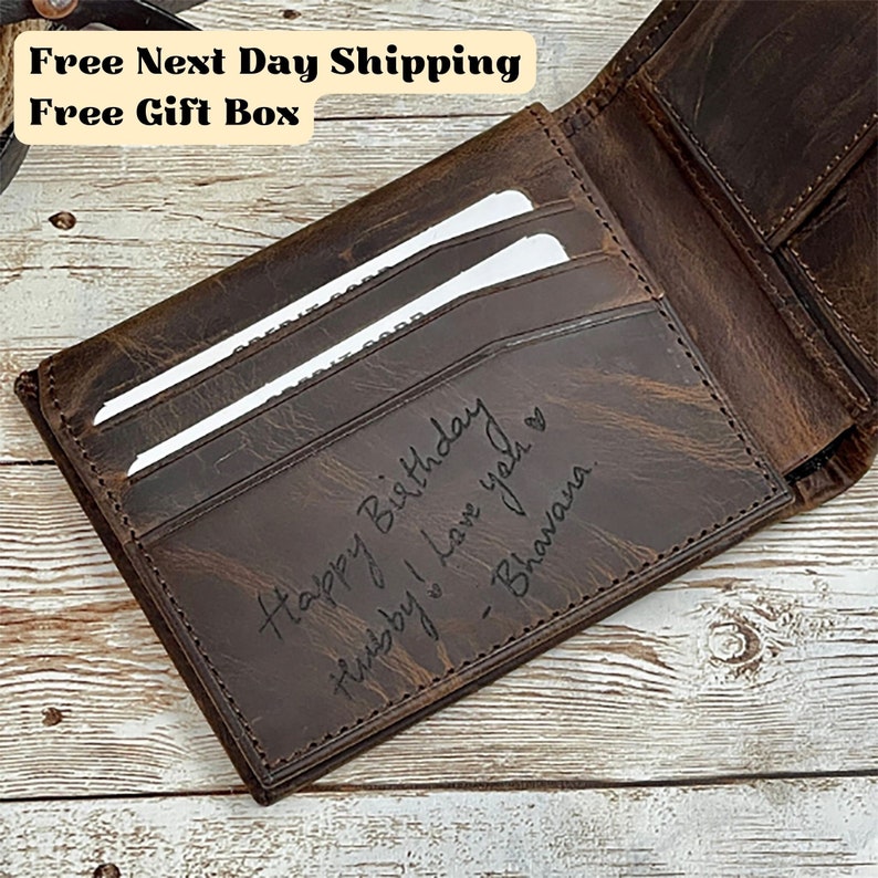 Handwriting Wallet | Leather Wallet For Men | Personalized Wallet Gifts | Handwriting Gift For Him | Engraved Wallet | Fathers Day Gift
