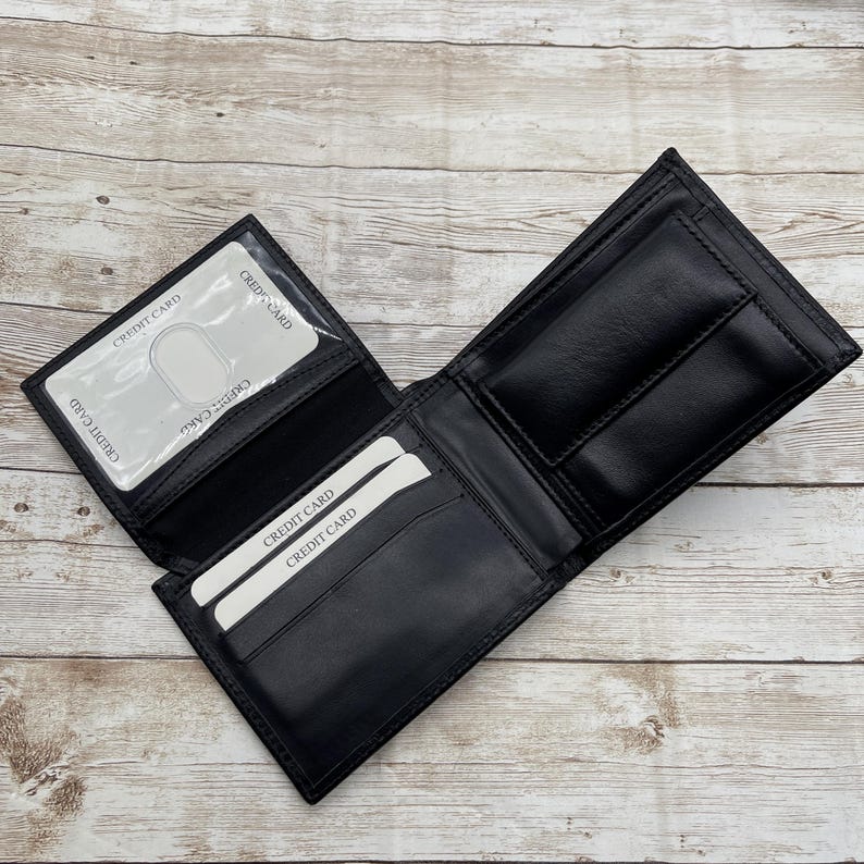 Leren portemonnee voor heren, gegraveerde leren portemonnee, minimalistische portemonnee, gepersonaliseerde portemonnee, aangepaste portemonnee, gepersonaliseerde cadeaus, kerstcadeau Black
