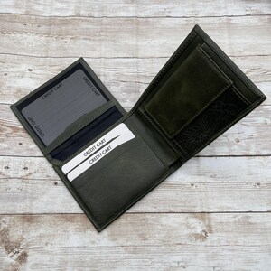 Leren portemonnee voor heren, gegraveerde leren portemonnee, minimalistische portemonnee, gepersonaliseerde portemonnee, aangepaste portemonnee, gepersonaliseerde cadeaus, kerstcadeau Green